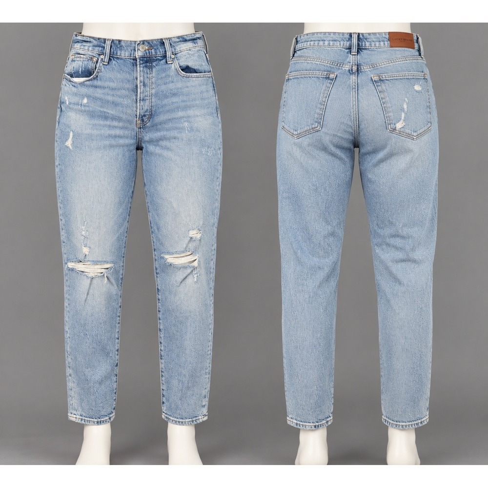 Lucky Brand Drew Mom Jean Women 10/30A Light Wash Excellent Distressed High Rise